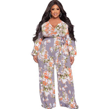 Load image into Gallery viewer, Perl Printed Curved Plus Size Clothing Fashion Loose Jumpsuit with Belt Wide Leg Overall Large Size Feminino Rompers Outfit - Shop &amp; Buy
