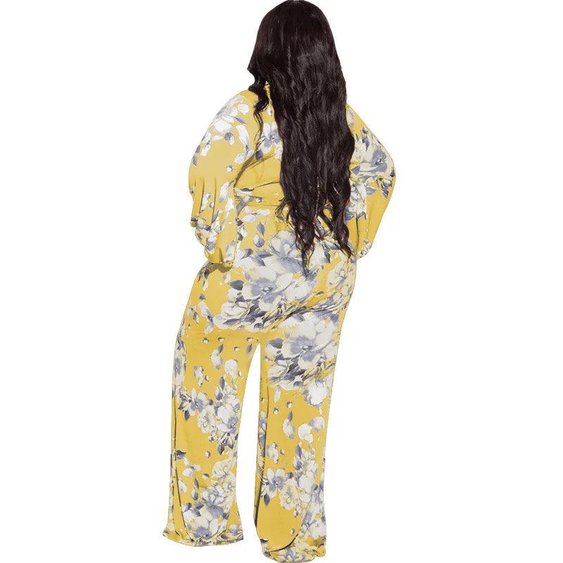 Perl Printed Curved Plus Size Clothing Fashion Loose Jumpsuit with Belt Wide Leg Overall Large Size Feminino Rompers Outfit - Shop & Buy