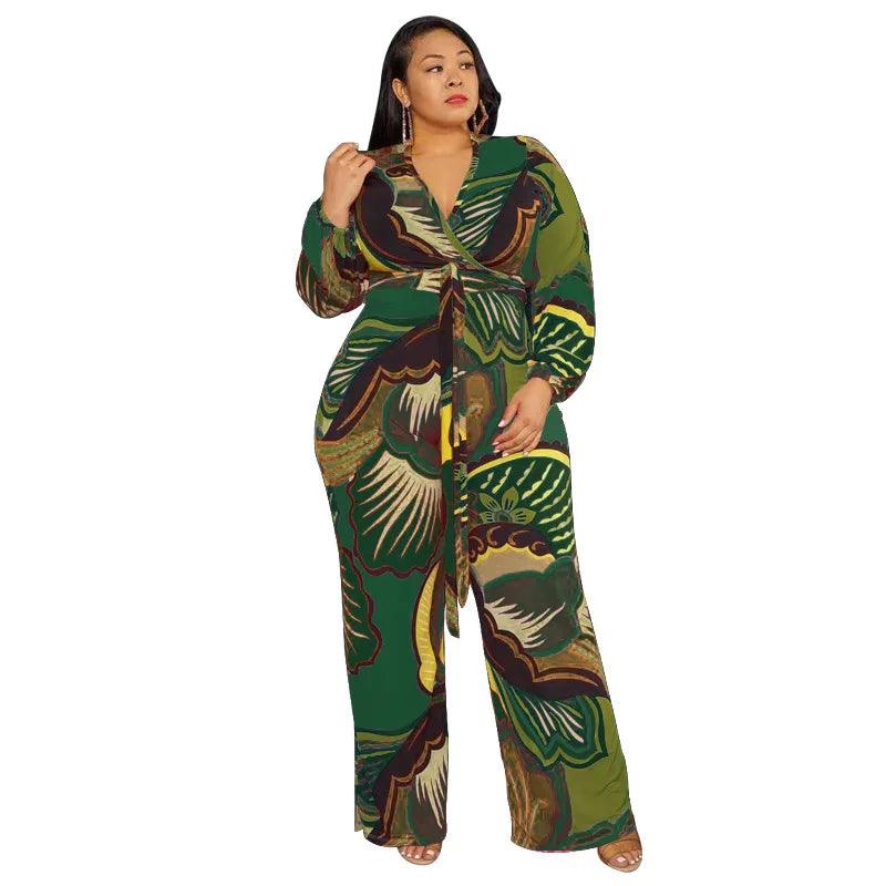 Perl Printed Wide Leg Jumpsuit for Women Plus Size Autumn Outfit Full Sleeve One Piece Overall Casual Rompers streetwear - Shop & Buy