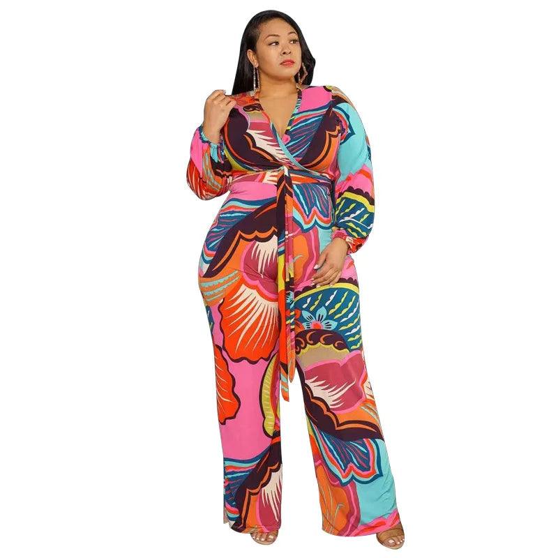 Perl Printed Wide Leg Jumpsuit for Women Plus Size Autumn Outfit Full Sleeve One Piece Overall Casual Rompers streetwear - Shop & Buy