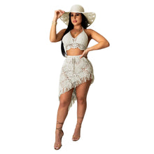 Load image into Gallery viewer, Perl Sexy Hand-crocheted Fringe Casual Suit Beach Swimsuit Set Tassel Hollow Out Two Piece Set Women Outfit Matching Set - Shop &amp; Buy
