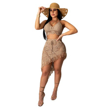 Load image into Gallery viewer, Perl Sexy Hand-crocheted Fringe Casual Suit Beach Swimsuit Set Tassel Hollow Out Two Piece Set Women Outfit Matching Set - Shop &amp; Buy
