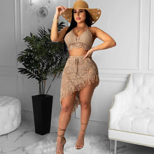 Load image into Gallery viewer, Perl Sexy Hand-crocheted Fringe Casual Suit Beach Swimsuit Set Tassel Hollow Out Two Piece Set Women Outfit Matching Set - Shop &amp; Buy
