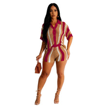 Load image into Gallery viewer, Perl Sexy Knitted Hollow Out Patchwork Two Piece Set Women Outfit Single Breasted +shorts Suit - Shop &amp; Buy
