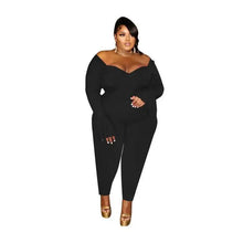 Load image into Gallery viewer, Perl Sexy Off The Shoulder Falre Jumpsuit Plus Size Women Clothing Autumn Outfits One Piece Overall Thick Curved Jumpsuit - Shop &amp; Buy
