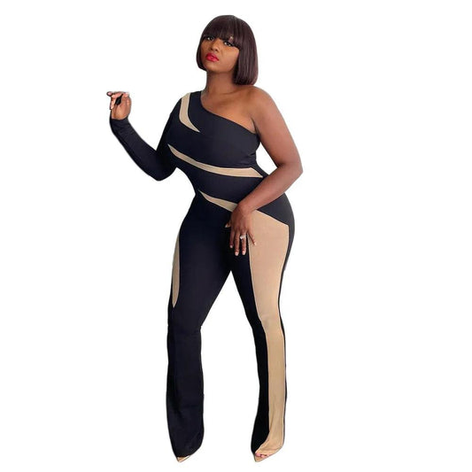 Perl Single Full Sleeve Jumpsuit for Women Plus Size One Piece Overall Bodycon Rompers Sexy Lady Clothing High Streat Wear - Shop & Buy