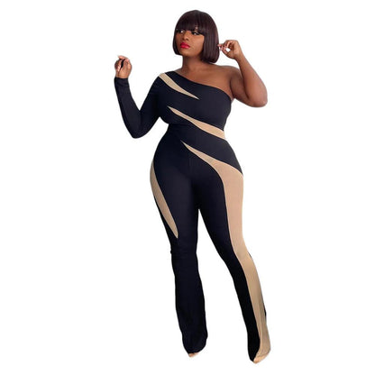 Perl Single Full Sleeve Jumpsuit for Women Plus Size One Piece Overall Bodycon Rompers Sexy Lady Clothing High Streat Wear - Shop & Buy