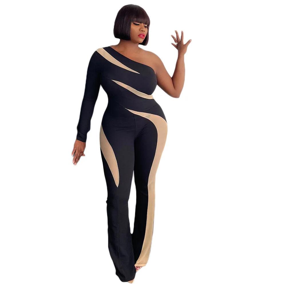 Perl Single Full Sleeve Jumpsuit for Women Plus Size One Piece Overall Bodycon Rompers Sexy Lady Clothing High Streat Wear - Shop & Buy