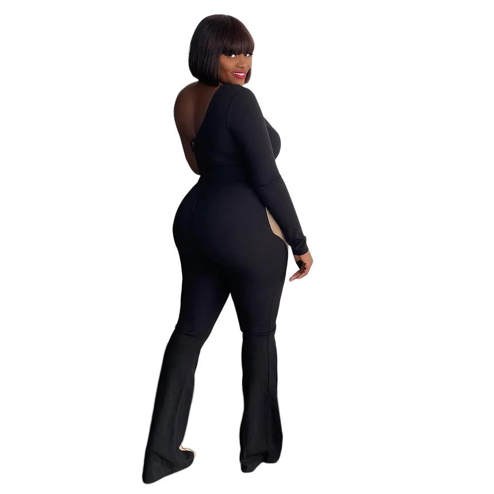 Perl Single Full Sleeve Jumpsuit for Women Plus Size One Piece Overall Bodycon Rompers Sexy Lady Clothing High Streat Wear - Shop & Buy