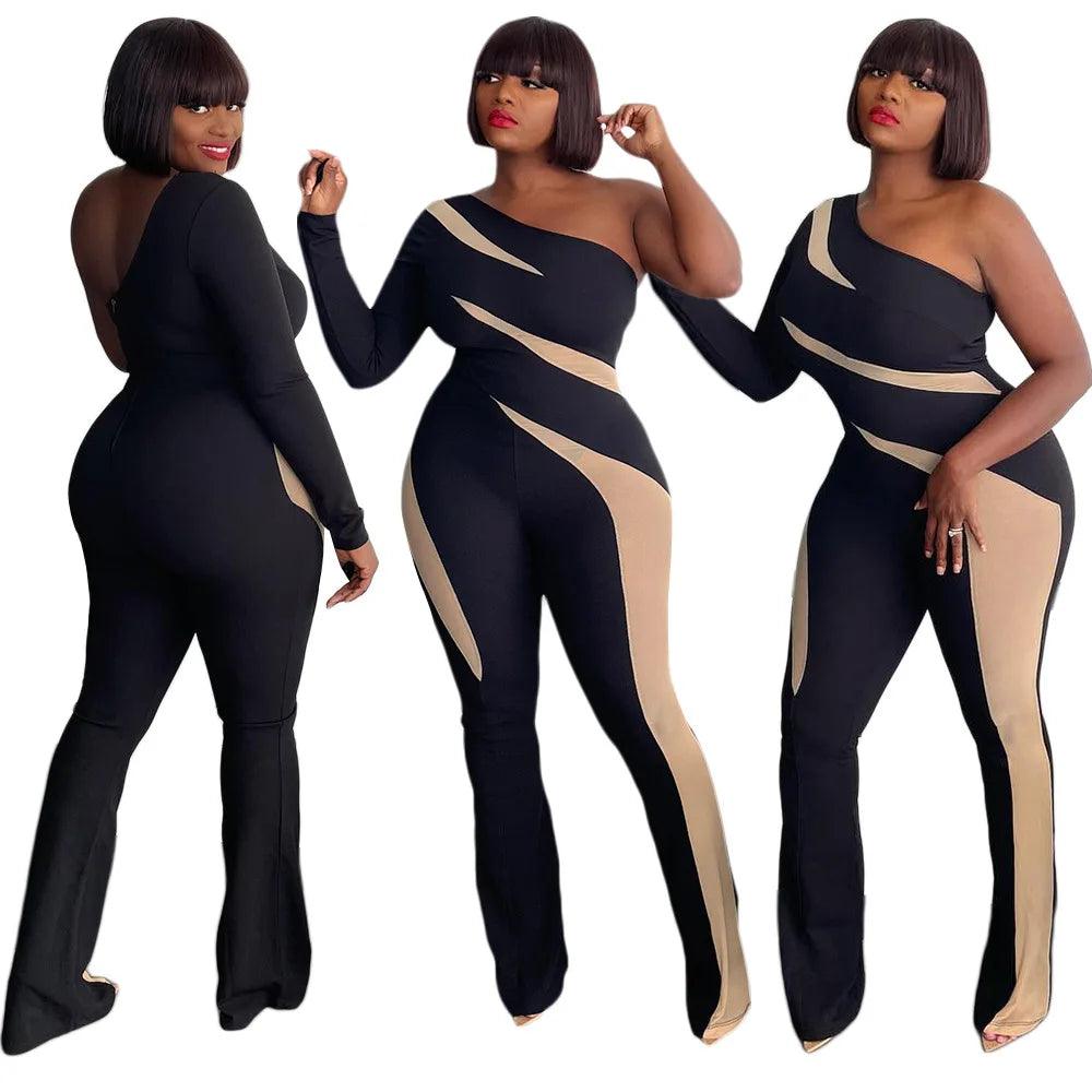 Perl Single Full Sleeve Jumpsuit for Women Plus Size One Piece Overall Bodycon Rompers Sexy Lady Clothing High Streat Wear - Shop & Buy