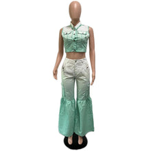 Load image into Gallery viewer, Perl Sleeveless Button Crop Top+muti Pocket Flare Pants Suit Street Two Piece Set Women Outfit Matching Set - Shop &amp; Buy
