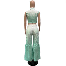 Load image into Gallery viewer, Perl Sleeveless Button Crop Top+muti Pocket Flare Pants Suit Street Two Piece Set Women Outfit Matching Set - Shop &amp; Buy
