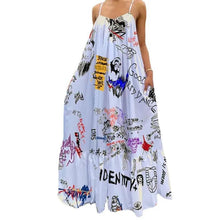 Load image into Gallery viewer, Perl Spaghetti Loose Printed Maxi Dress Women Summer Skirt Letter A-line Female Clothing - Shop &amp; Buy
