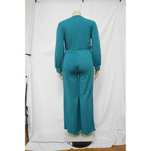 Load image into Gallery viewer, Perl Temperament Loose Straight Solid Color Belted Jumpsuit V-neck Rompers Wide Leg Overall Plus Size Clothes for Women - Shop &amp; Buy
