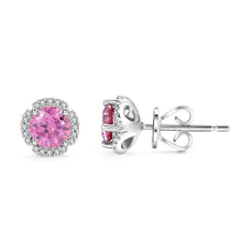 Load image into Gallery viewer, Pink Moissanite 0.5TW 5mm Round Cut Moissanite Halo Stud Earrings in 925 Sterling Silver Wedding Earrings - Shop &amp; Buy

