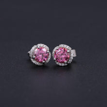 Load image into Gallery viewer, Pink Moissanite 0.5TW 5mm Round Cut Moissanite Halo Stud Earrings in 925 Sterling Silver Wedding Earrings - Shop &amp; Buy