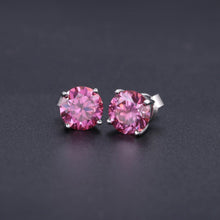 Load image into Gallery viewer, Pink Moissanite 2.0 TW 8mm Round Cut Moissanite Stud Wedding Earrings in 925 Sterling Silver Four Prongs Earrings - Shop &amp; Buy
