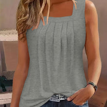 Load image into Gallery viewer, Pleated Front Square Neck Tank Top, Casual Sleeveless Tank Top For Summer - Shop &amp; Buy
