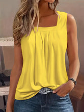 Load image into Gallery viewer, Pleated Front Square Neck Tank Top, Casual Sleeveless Tank Top For Summer - Shop &amp; Buy
