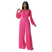 Load image into Gallery viewer, Pleated Wide Leg Pants Rompers Womens Jumpsuit Sexy Twist Deep V Neck Backless Slim Night Club Party Overalls Elegant One Pieces - Shop &amp; Buy
