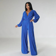 Load image into Gallery viewer, Pleated Wide Leg Pants Rompers Womens Jumpsuit Sexy Twist Deep V Neck Backless Slim Night Club Party Overalls Elegant One Pieces - Shop &amp; Buy
