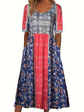 Load image into Gallery viewer, Plus Size Boho Charm - Vibrant Colorblock Floral Maxi Dress with Short Sleeves - Shop &amp; Buy
