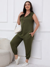 Load image into Gallery viewer, Plus Size Casual Jumpsuit, Women&#39;s Plus Solid Half-Button Hooded Sleeveless Tank Jumpsuit - Shop &amp; Buy
