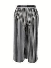 Load image into Gallery viewer, Plus Size Casual Pants, Womens Plus Stripe Print Straight Wide Leg Drawstring Elastic Waist Pants - Shop &amp; Buy
