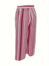 Load image into Gallery viewer, Plus Size Casual Pants, Womens Plus Stripe Print Straight Wide Leg Drawstring Elastic Waist Pants - Shop &amp; Buy
