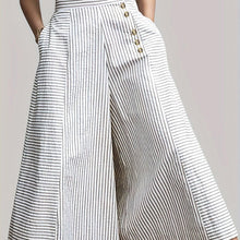 Load image into Gallery viewer, Plus Size Casual Pants, Womens Plus Stripe Print Wide Leg Button Up High Rise Loose Pants - Shop &amp; Buy
