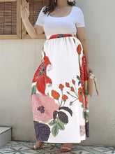 Load image into Gallery viewer, Plus Size Casual Skirt, Womens Plus Floral Print High Rise Slight Stretch Maxi A-line Dress - Shop &amp; Buy
