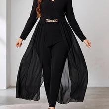 Load image into Gallery viewer, Plus Size Chain Linked Jumpsuit, Casual Long Sleeve V Neck Jumpsuit, Women&#39;s Plus Size Clothing - Shop &amp; Buy
