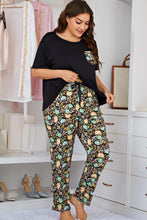 Load image into Gallery viewer, Plus Size Contrast Round Neck Tee and Floral Pants Lounge Set - Shop &amp; Buy