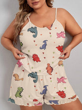 Load image into Gallery viewer, Plus Size Cute Dinosaur Print Casual Shorts Set, Cami Top &amp; Elastic Waist Shorts Outfits For Summer - Shop &amp; Buy
