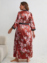 Load image into Gallery viewer, Plus Size Elegant Bathrobe Set, Women&#39;s Plus Floral Print Contrast Trim Satin Open Front Belted Kimono - Shop &amp; Buy
