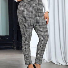 Load image into Gallery viewer, Plus Size Elegant Pants, Womens Plus Plaid Print Elastic High Rise Slight Stretch Skinny Trousers - Shop &amp; Buy
