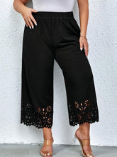 Load image into Gallery viewer, Plus Size Elegant Pants, Womens Plus Solid Scallop Trim Elastic High Rise Slight Stretch Wide Leg Crop Trousers With Pockets - Shop &amp; Buy
