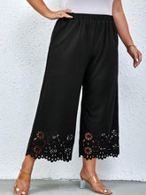 Load image into Gallery viewer, Plus Size Elegant Pants, Womens Plus Solid Scallop Trim Elastic High Rise Slight Stretch Wide Leg Crop Trousers With Pockets - Shop &amp; Buy
