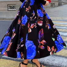 Load image into Gallery viewer, Plus Size Elegant Skirt, Womens Plus Floral Print Elastic High Rise Slight Stretch A-line Maxi Skirt - Shop &amp; Buy
