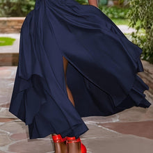 Load image into Gallery viewer, Plus Size Elegant Skirt, Womens Plus Solid High Rise Asymmetric Hem Swing Maxi Skirt - Shop &amp; Buy

