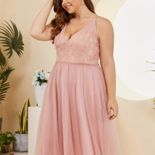 Load image into Gallery viewer, Plus Size Elegant V-Neck Fit and Flare Cami Dress - Knee High, Sleeveless, Mesh Fabric - Shop &amp; Buy
