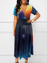 Load image into Gallery viewer, Plus Size Fit and Flare Tie Dye Dress - V-Neck, Slight Stretch, Short Sleeve, Elegant, Casual - Shop &amp; Buy
