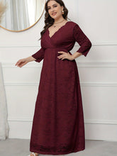 Load image into Gallery viewer, Plus Size Floral Lace Dress - Accentuating Cinched Waist, Elegant V-Neck, 3/4 Sleeve - Shop &amp; Buy
