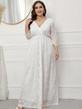 Load image into Gallery viewer, Plus Size Floral Lace Dress - Accentuating Cinched Waist, Elegant V-Neck, 3/4 Sleeve - Shop &amp; Buy
