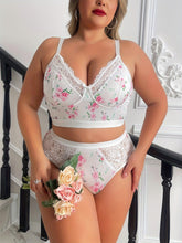 Load image into Gallery viewer, Plus-Size Floral Lace Lingerie Set for Women: Comfortable Stretch, Semi-Sheer Bra &amp; Panty with Bow - Shop &amp; Buy
