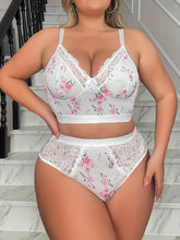 Load image into Gallery viewer, Plus-Size Floral Lace Lingerie Set for Women: Comfortable Stretch, Semi-Sheer Bra &amp; Panty with Bow - Shop &amp; Buy

