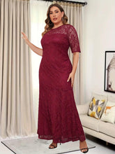 Load image into Gallery viewer, Plus Size Floral Lace Mother Of The Bride Dress, Elegant Illusion Sleeve Dress For Wedding Party - Shop &amp; Buy
