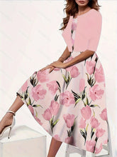 Load image into Gallery viewer, Plus Size Floral Print Two-piece Dress Set, V Neck Sleeveless Dress &amp; Half Sleeve Open Front Top Outfits - Shop &amp; Buy
