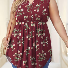 Load image into Gallery viewer, Plus Size Floral Print Wide Strap Tank Top - Soft Knitted Fabric, Keyhole Neckline, Button Detail, Slight Stretch - Shop &amp; Buy
