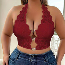 Load image into Gallery viewer, Plus Size Glamorous Halter Lace Bra - Sparkling Rhinestone Heart Accent, Delicate Scalloped Trim, Linked Halter Design - Shop &amp; Buy
